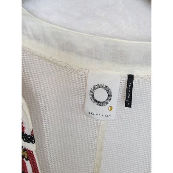 Anthropologie Akemi & Kin Women's Embroidered Boho Peasant Top Off-White Sz S - Picture 4 of 5